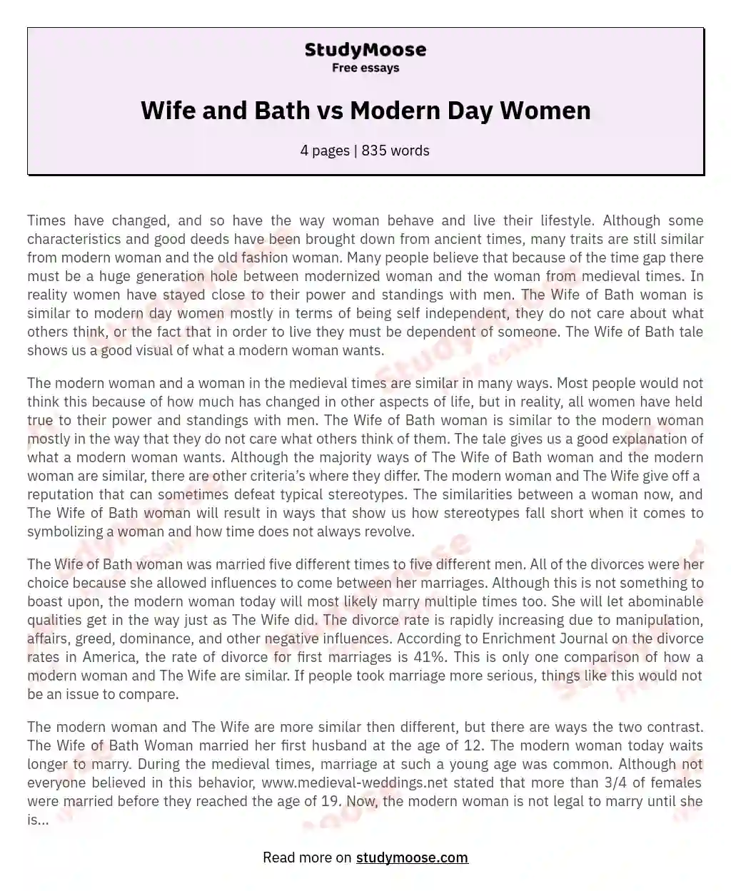 Wife and Bath vs Modern Day Women essay