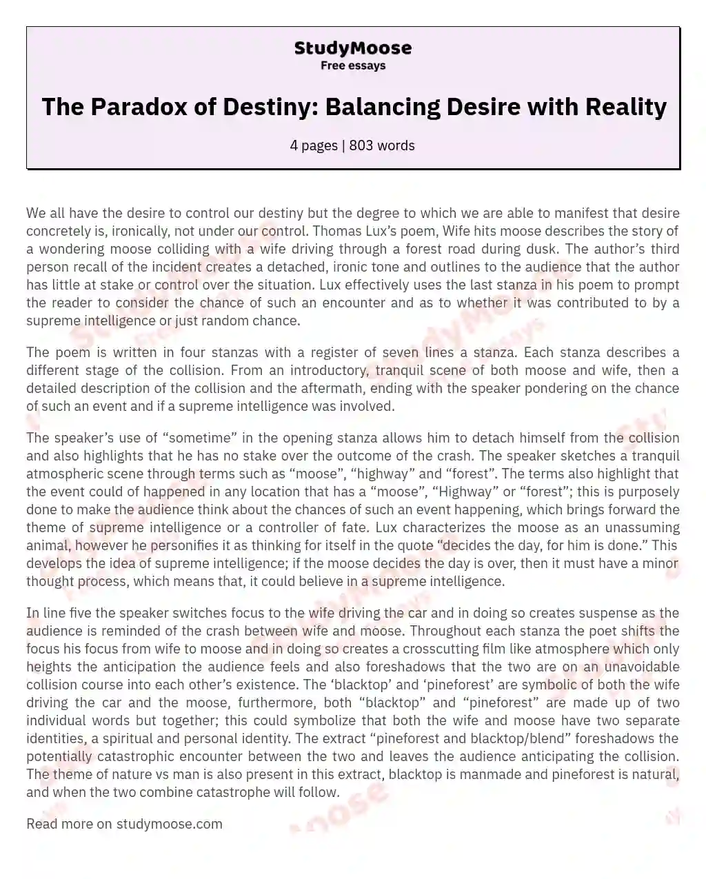 The Paradox of Destiny: Balancing Desire with Reality essay