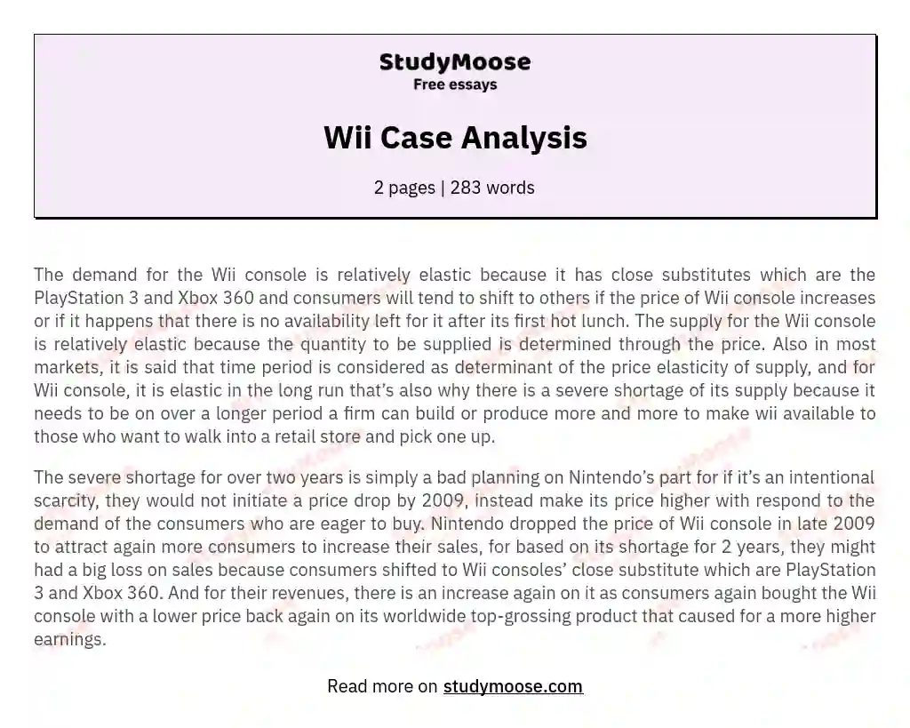Wii Case Analysis essay