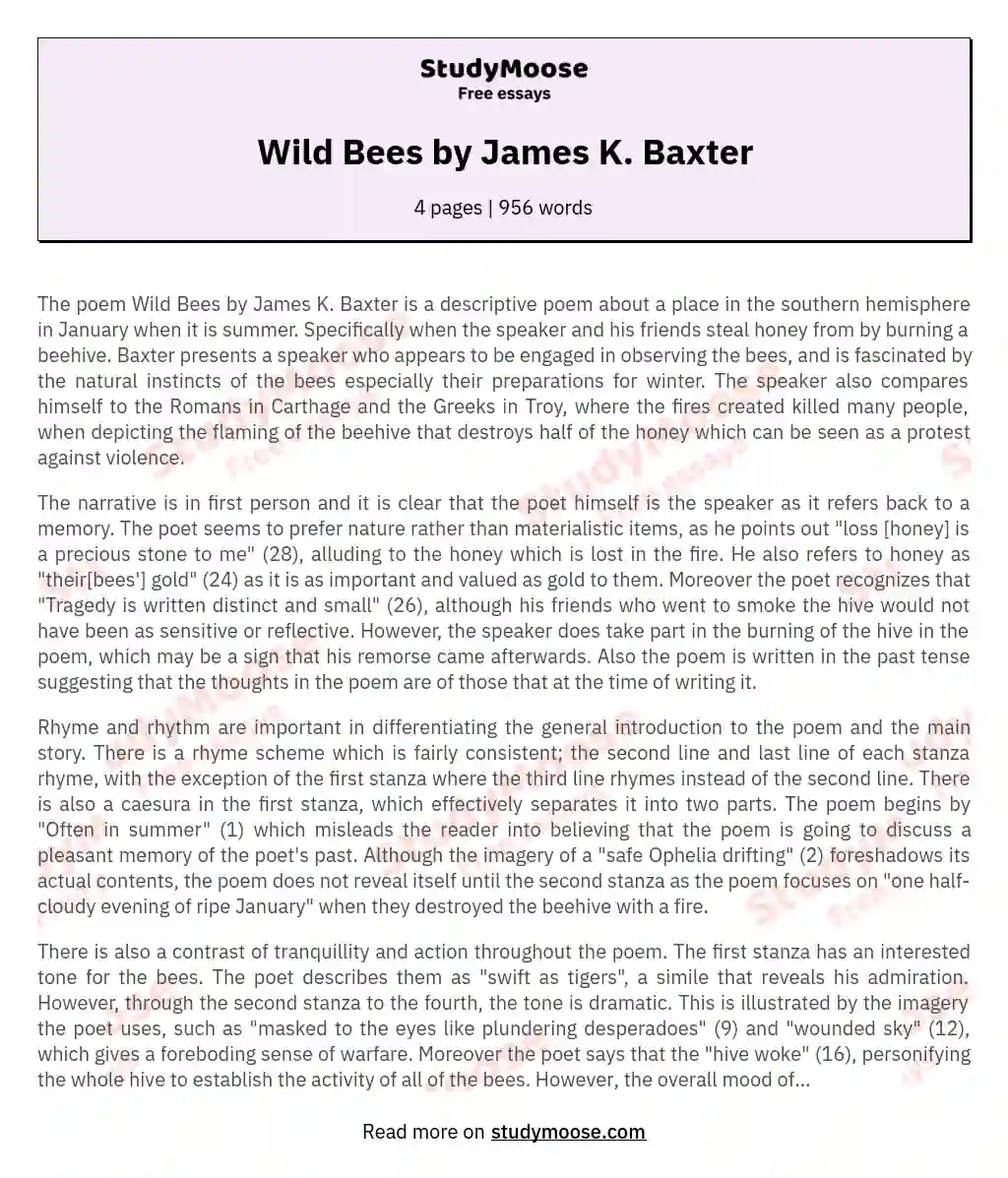 Wild Bees by James K. Baxter essay