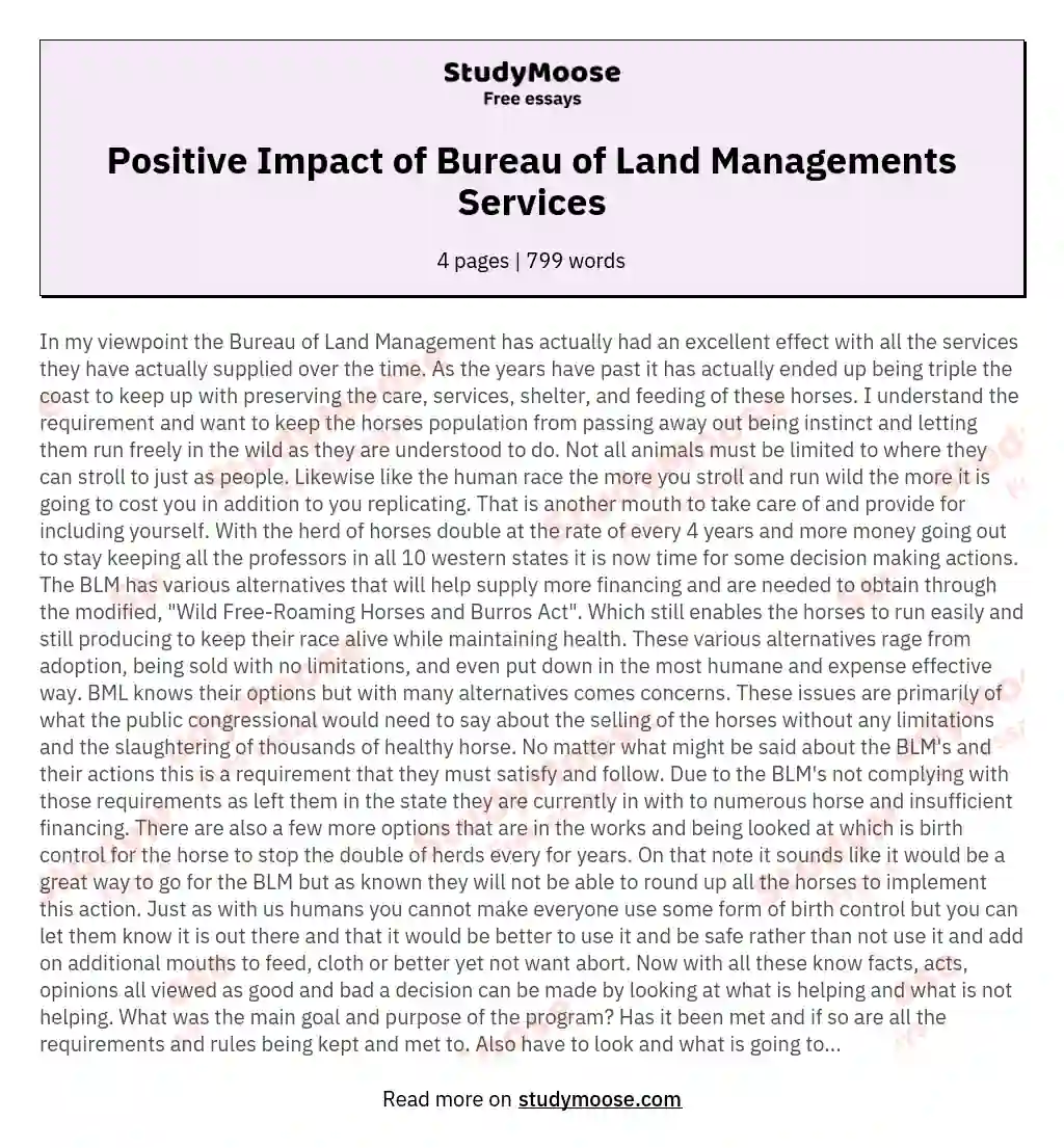Positive Impact of Bureau of Land Managements Services essay