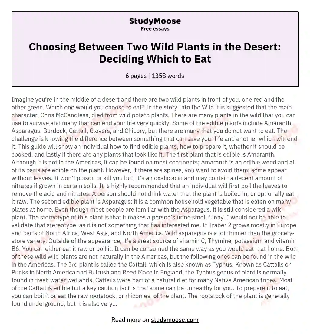 Choosing Between Two Wild Plants in the Desert: Deciding Which to Eat essay