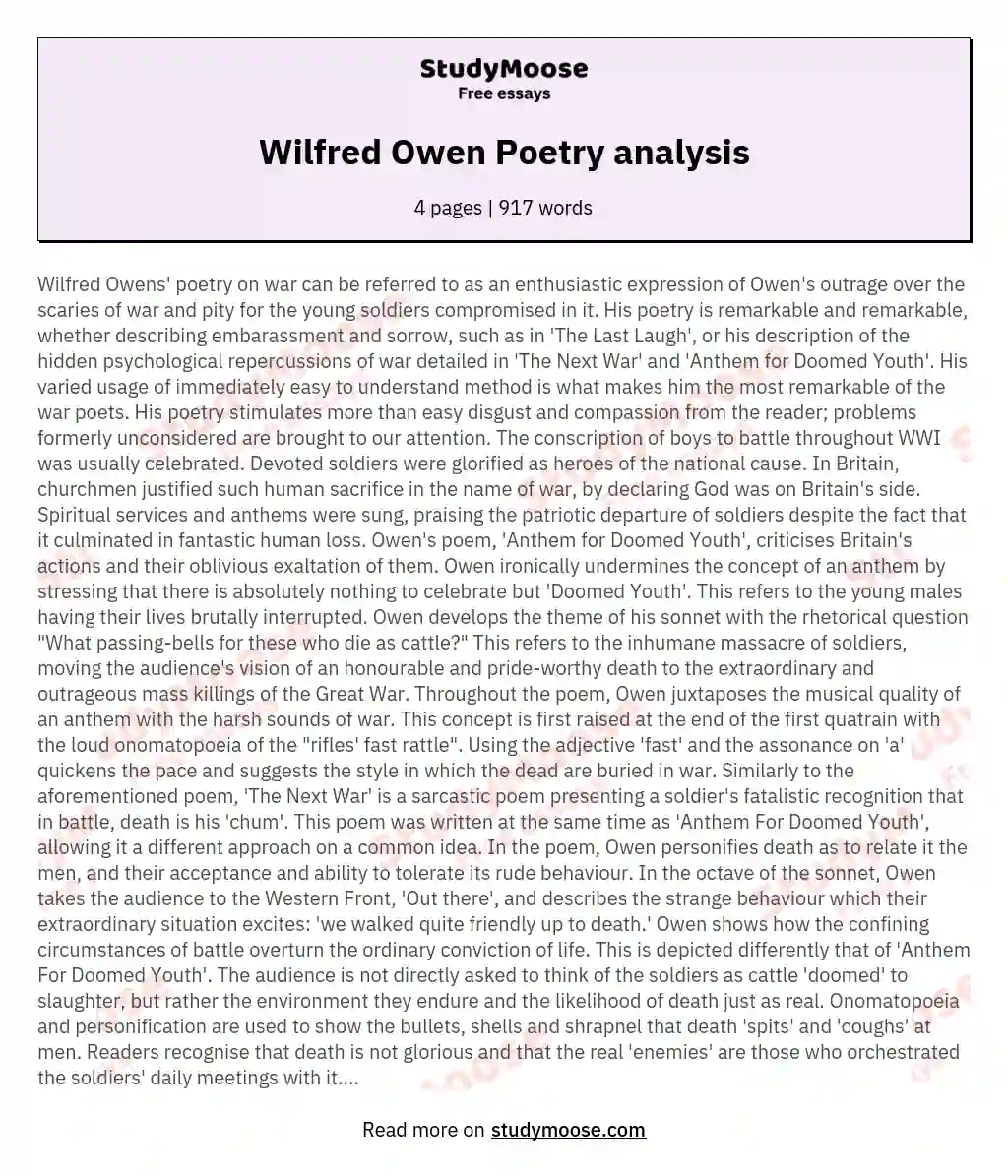 Wilfred Owen Poetry analysis essay