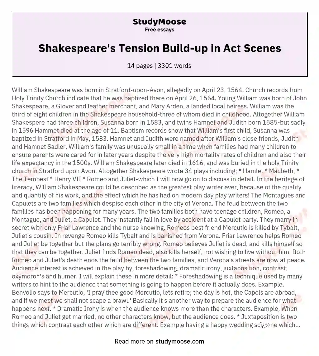Shakespeare's Tension Build-up in Act Scenes essay