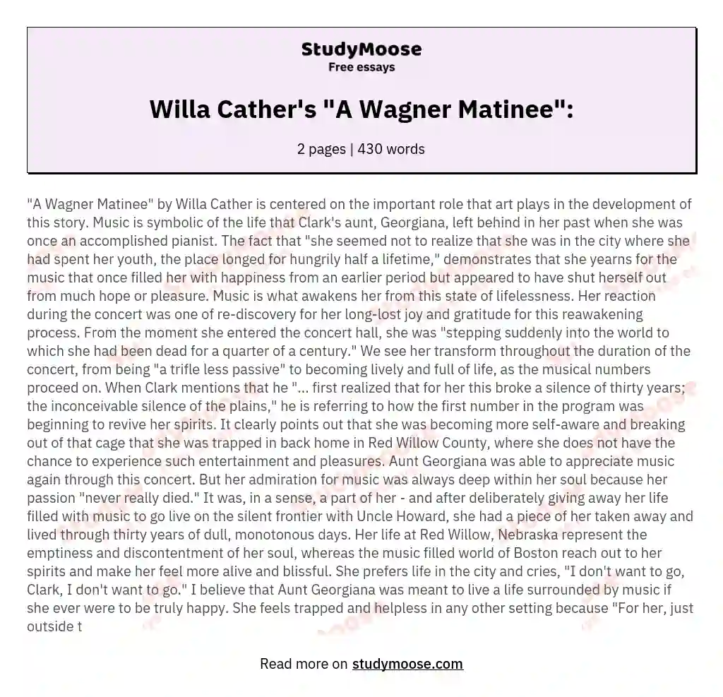 Willa Cather's "A Wagner Matinee": essay