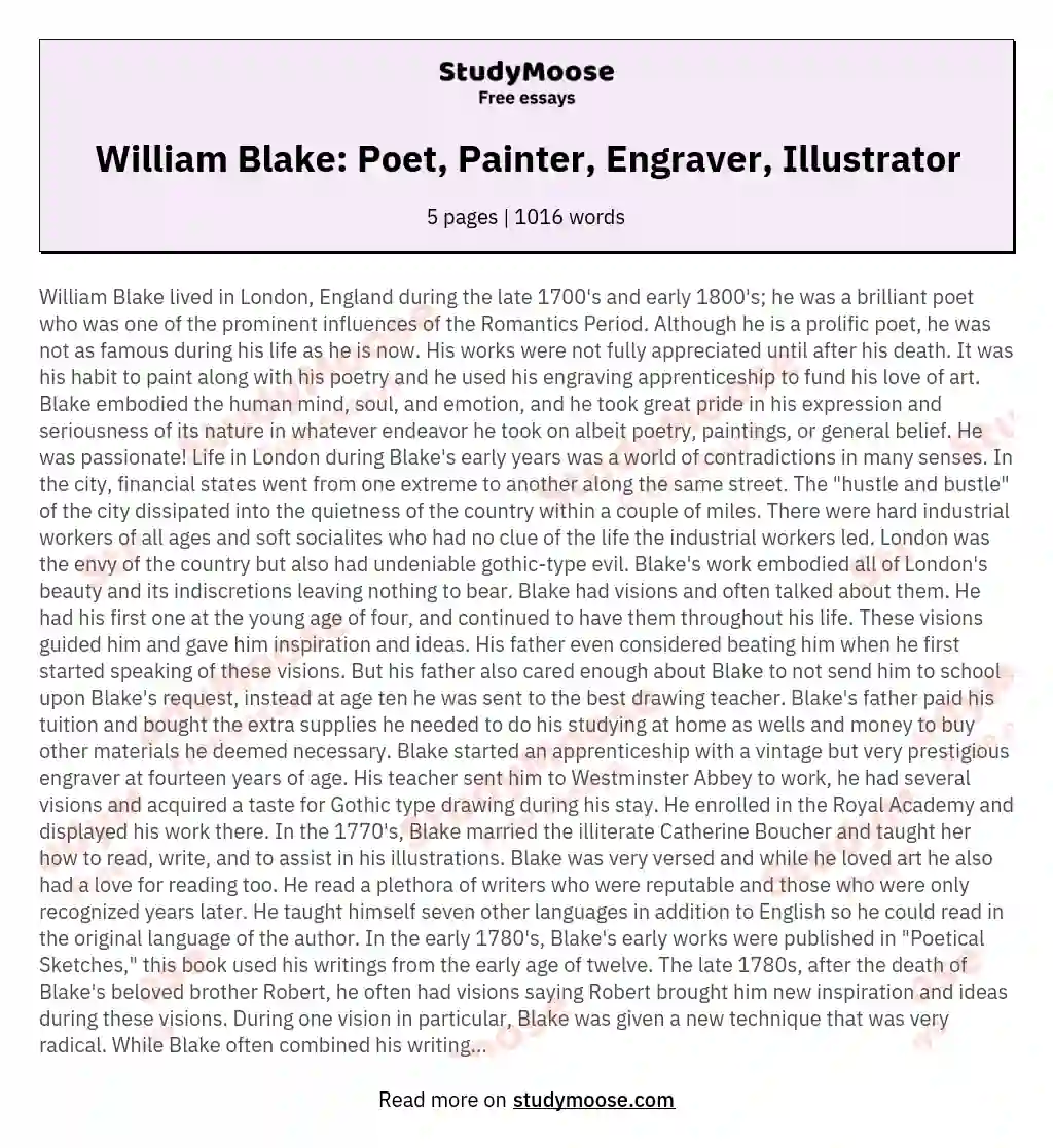 William Blake: Poet, Painter, Engraver, Illustrator