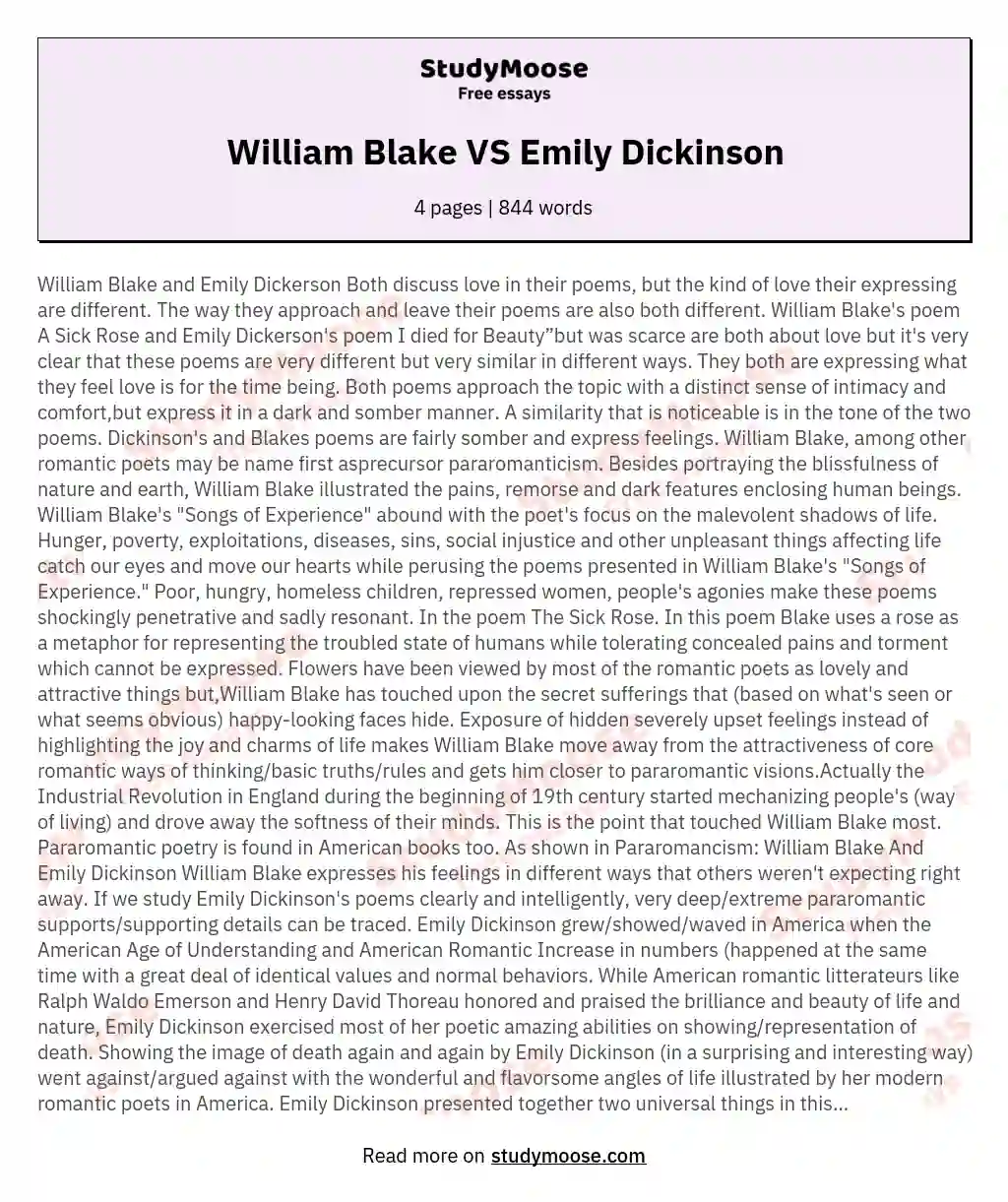 William Blake VS Emily Dickinson