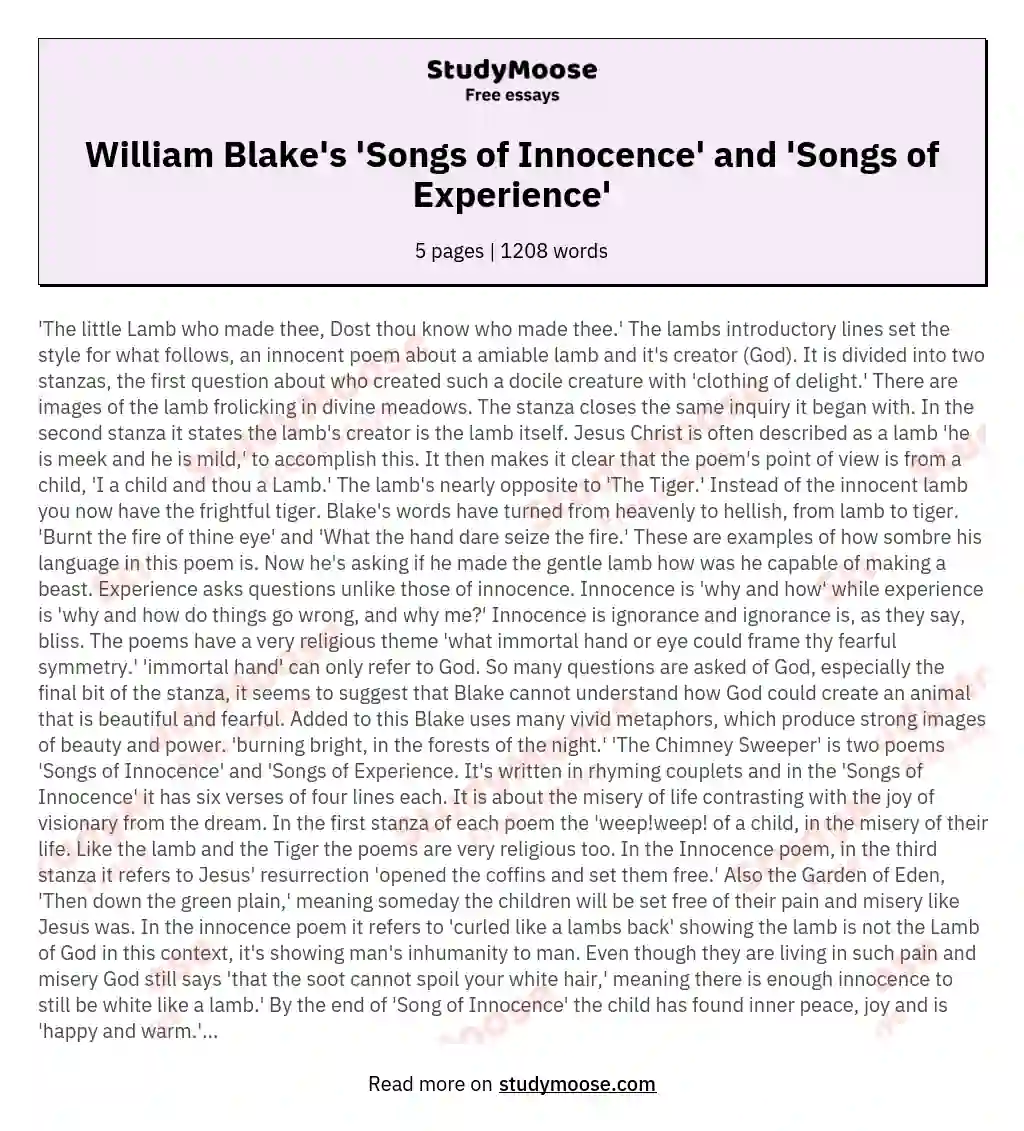 William Blake's 'Songs of Innocence' and 'Songs of Experience'