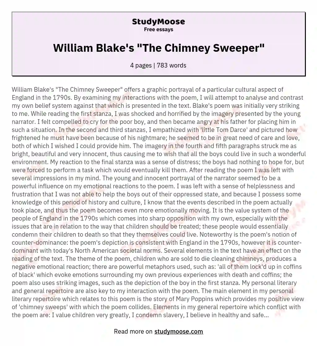 William Blake's "The Chimney Sweeper" essay