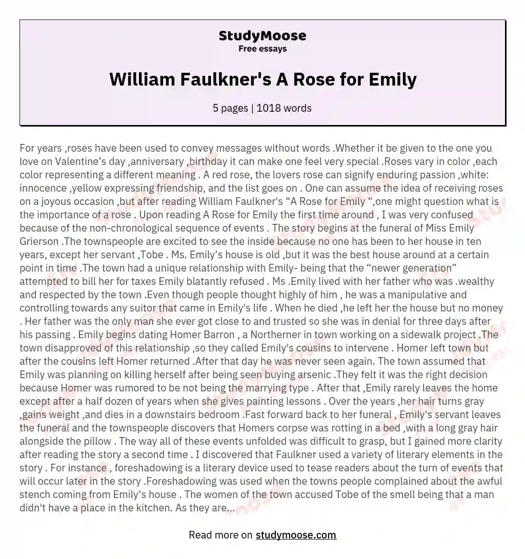William Faulkner's A Rose for Emily essay