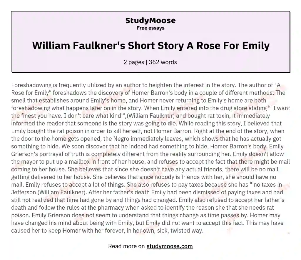 William Faulkner's Short Story A Rose For Emily