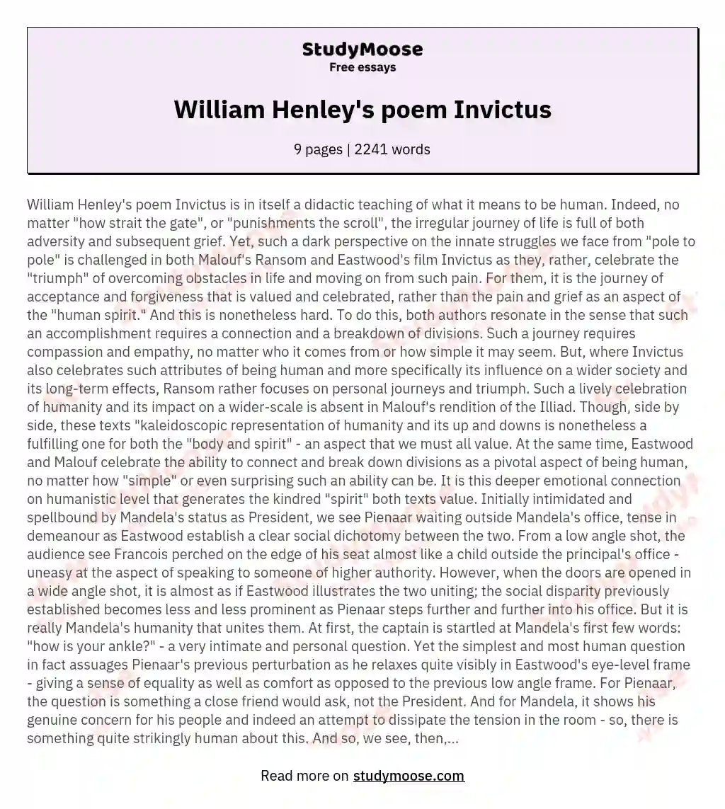 William Henley's poem Invictus essay