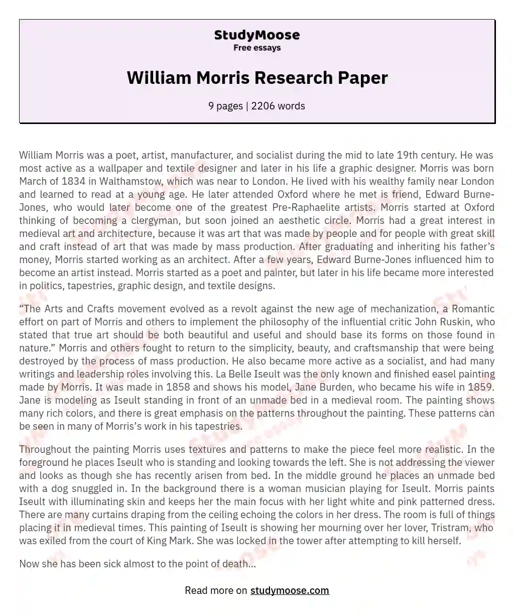 William Morris Research Paper essay
