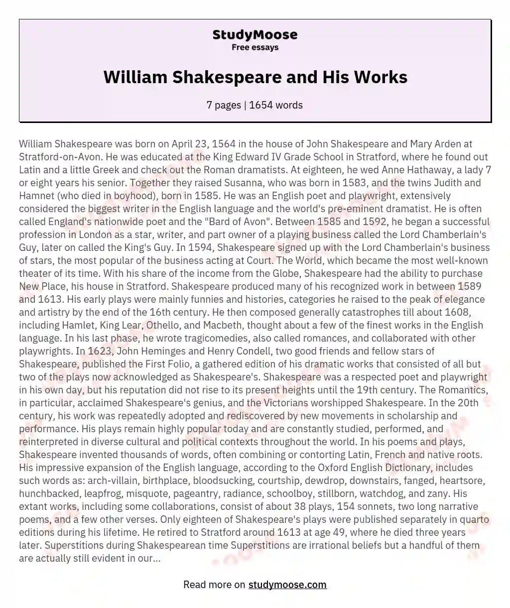 shakespeare biography essay