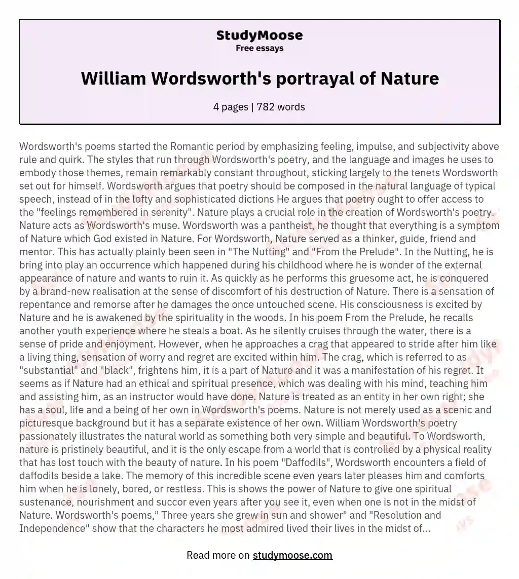 William Wordsworth's portrayal of Nature