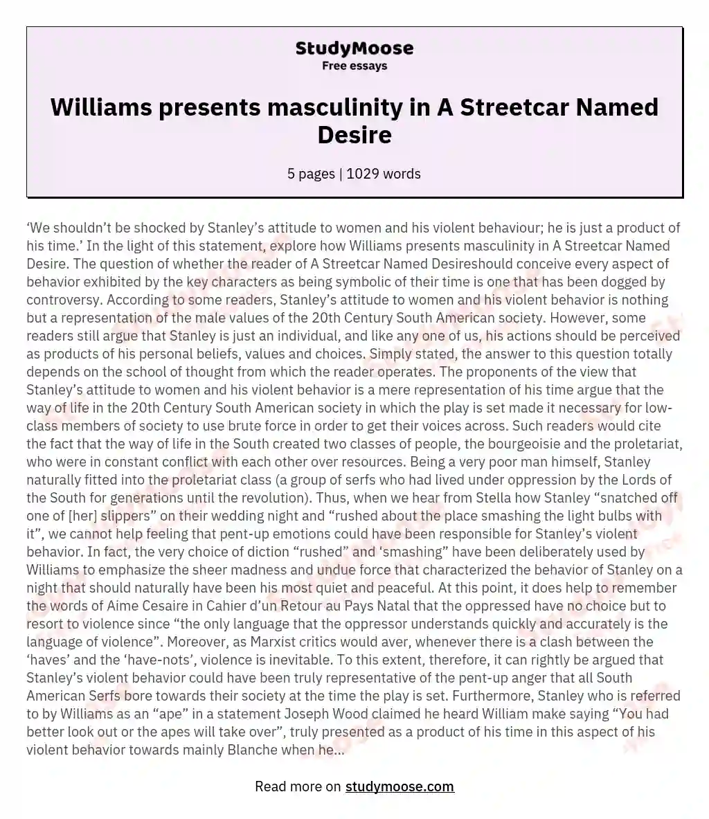 Williams presents masculinity in A Streetcar Named Desire