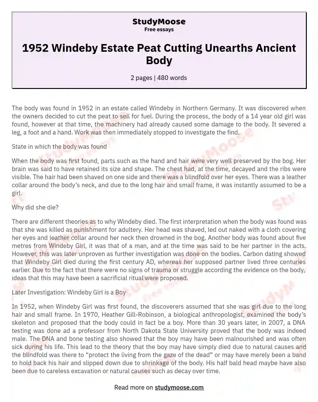1952 Windeby Estate Peat Cutting Unearths Ancient Body essay