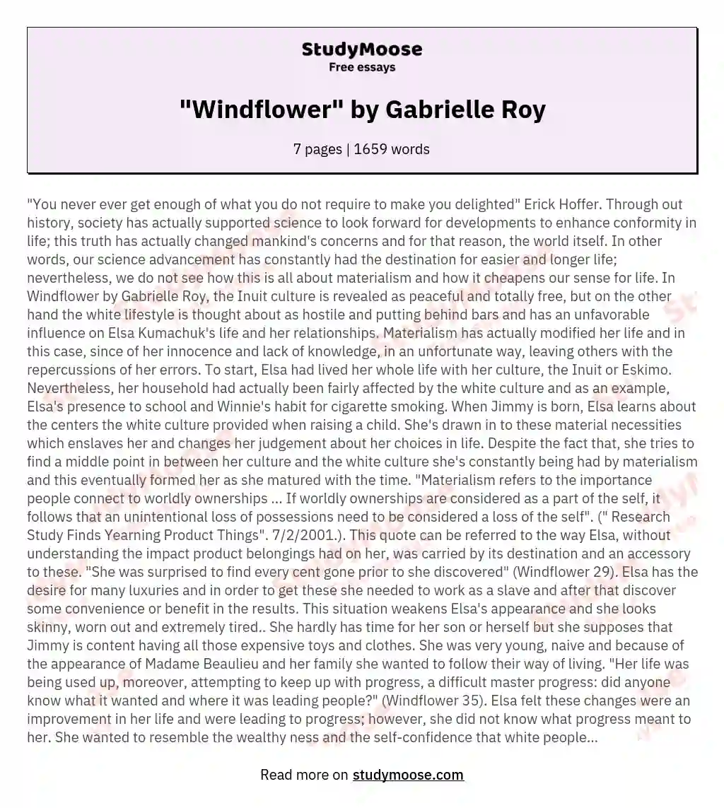 "Windflower" by Gabrielle Roy essay