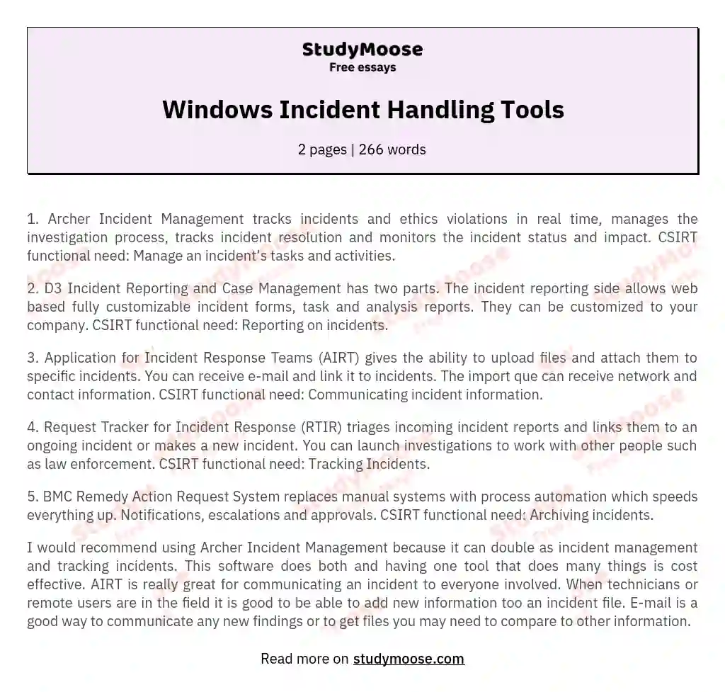 Windows Incident Handling Tools