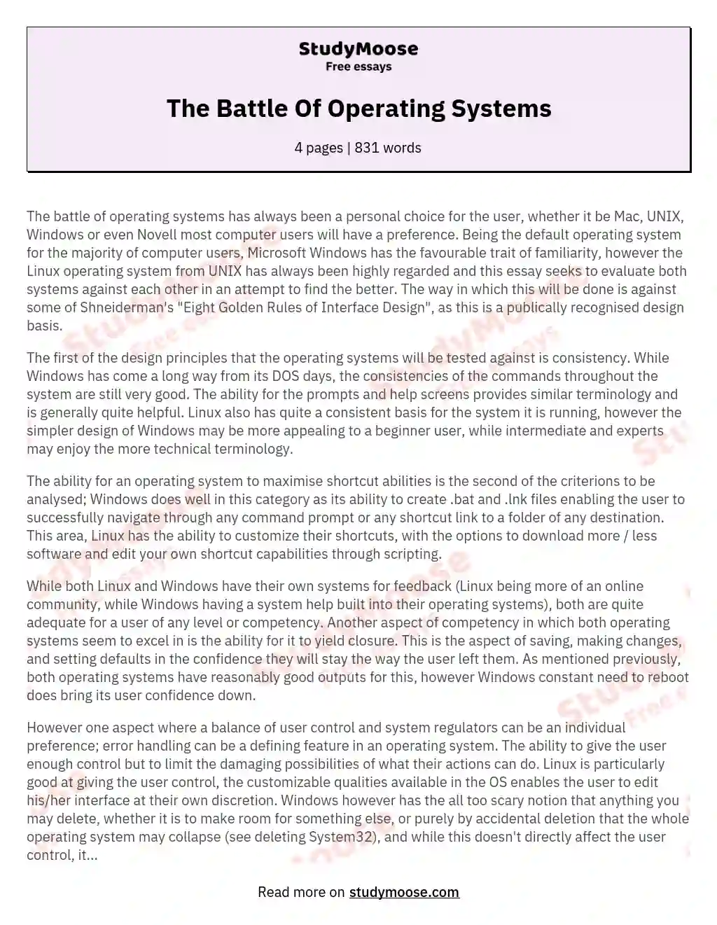 The Battle Of Operating Systems essay