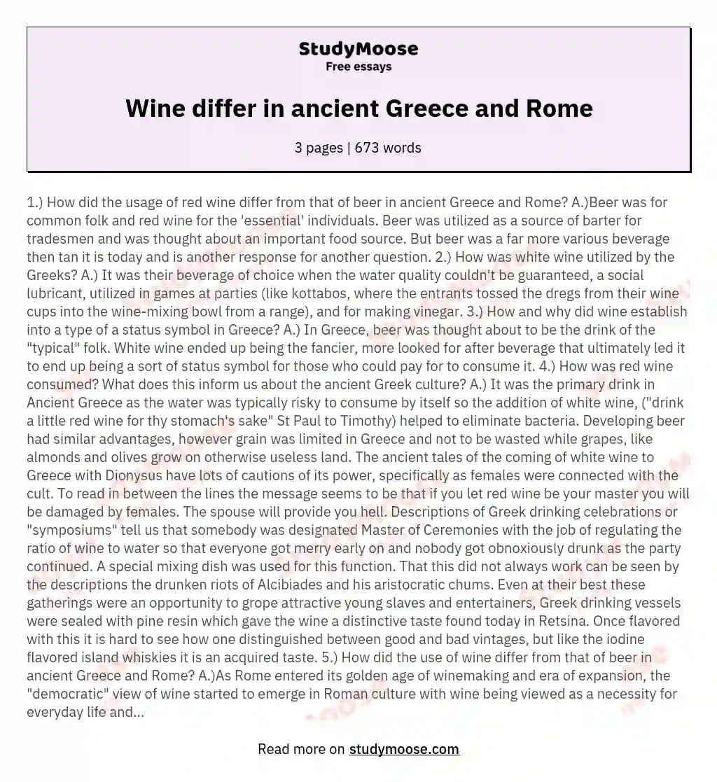 Wine differ in ancient Greece and Rome essay