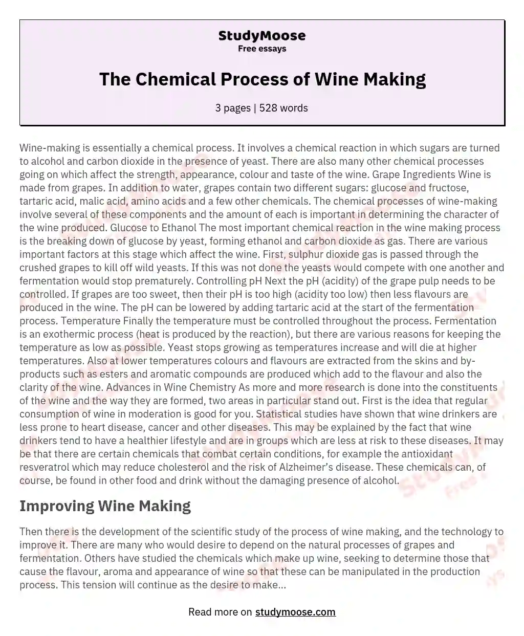 The Chemical Process of Wine Making essay