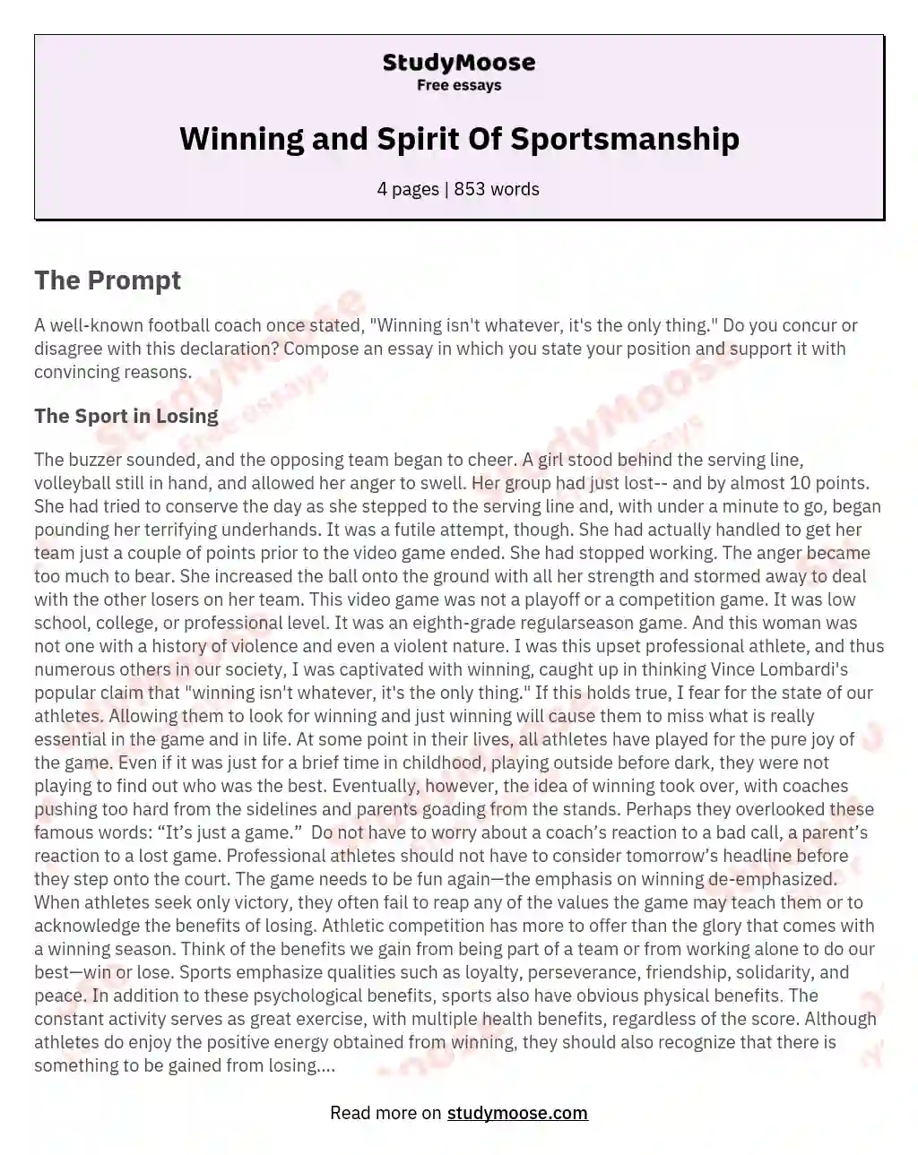 Winning and Spirit Of Sportsmanship