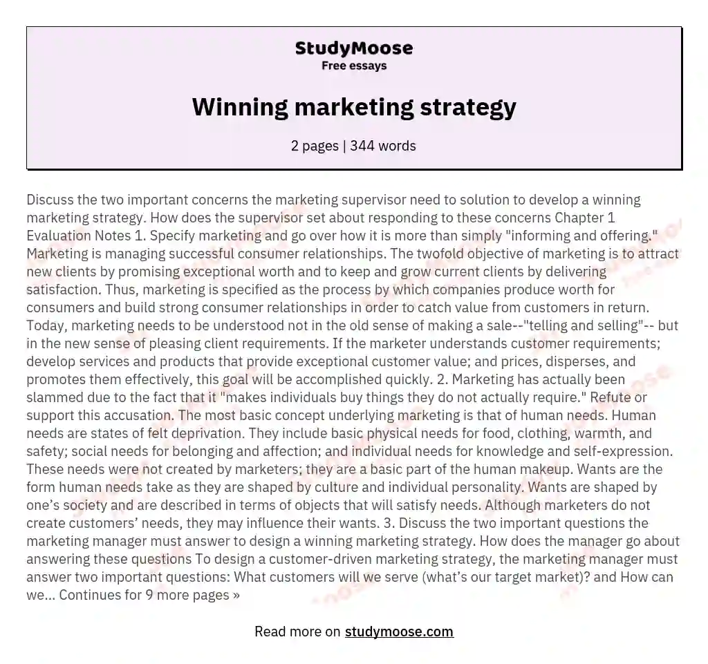 Winning marketing strategy