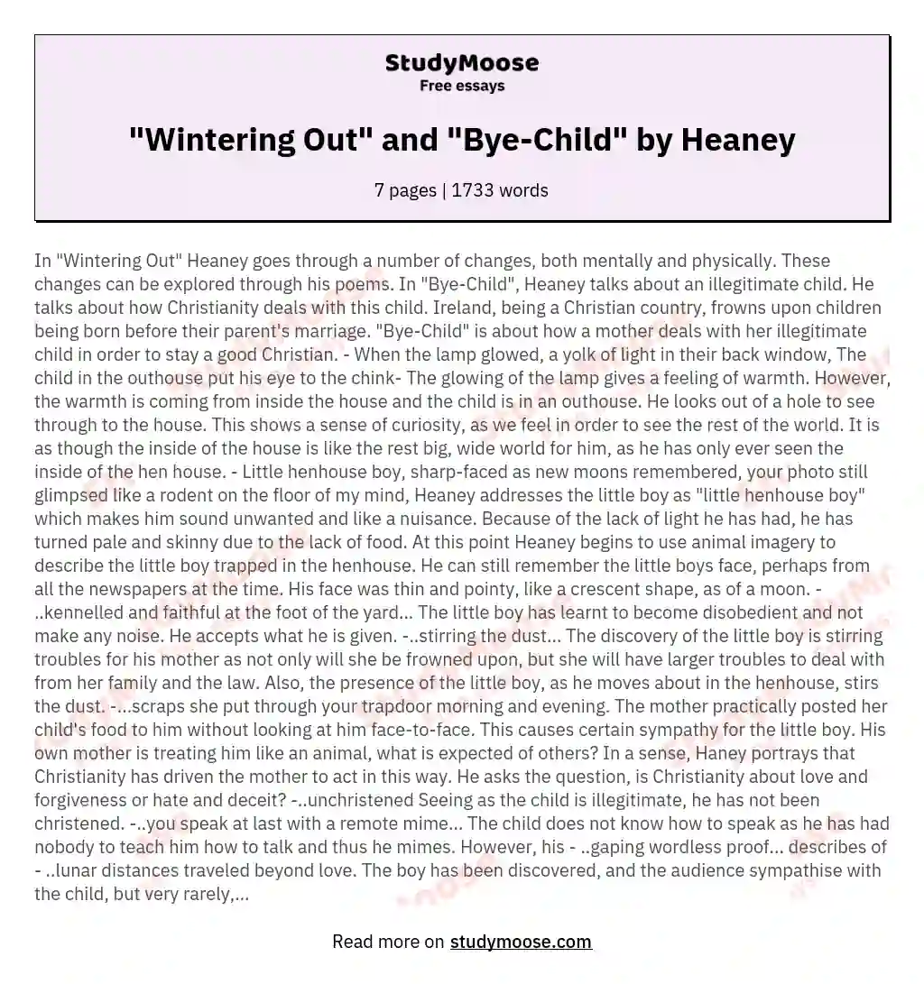 "Wintering Out" and "Bye-Child" by Heaney essay