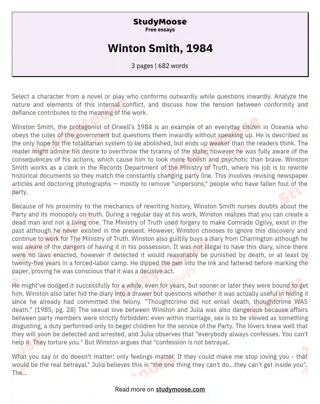 Winton Smith, 1984 essay