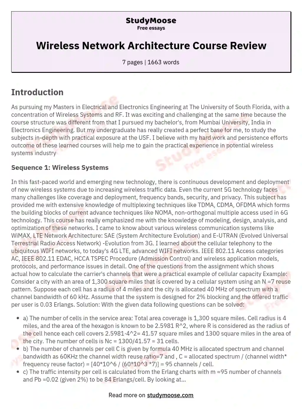 Wireless Network Architecture Course Review essay