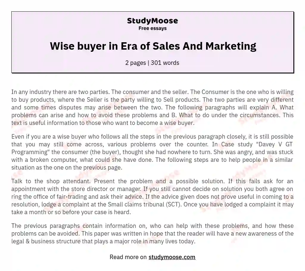 Wise buyer in Era of Sales And Marketing