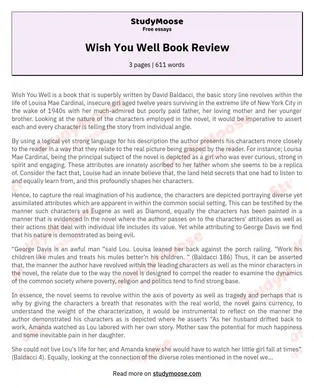 Wish You Well Book Review