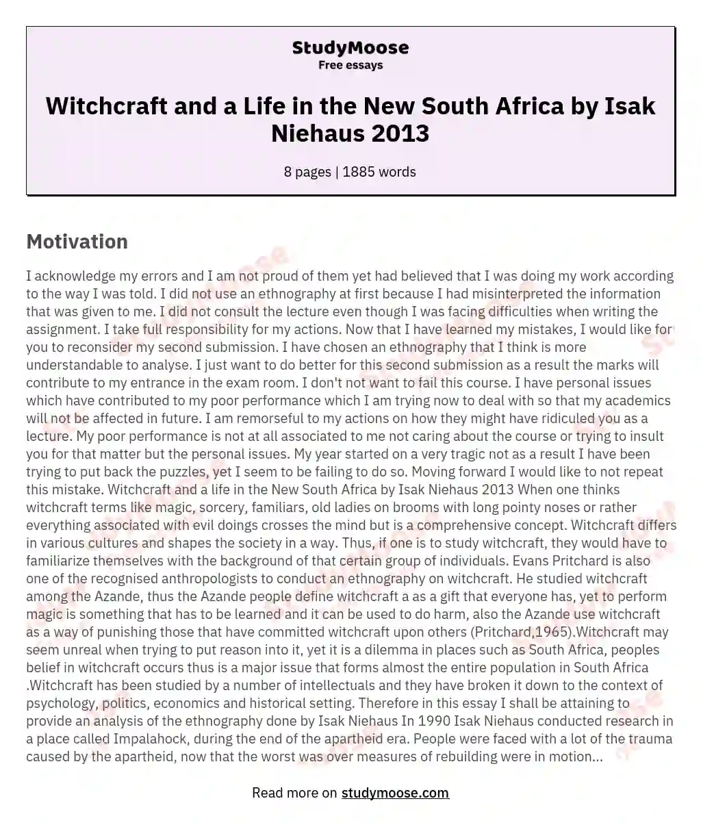 Witchcraft and a Life in the New South Africa by Isak Niehaus 2013 essay