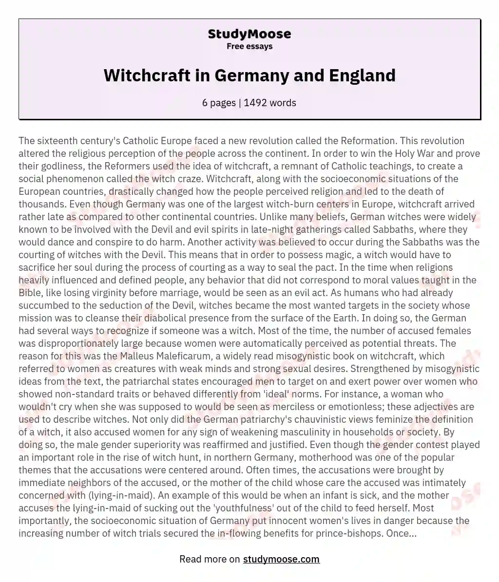 Witchcraft in Germany and England essay