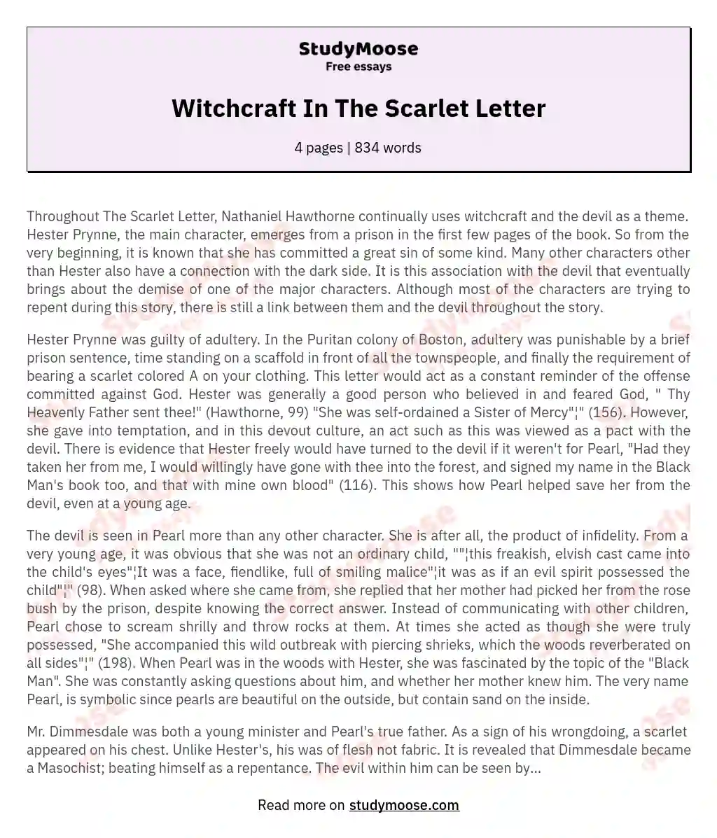 Witchcraft In The Scarlet Letter