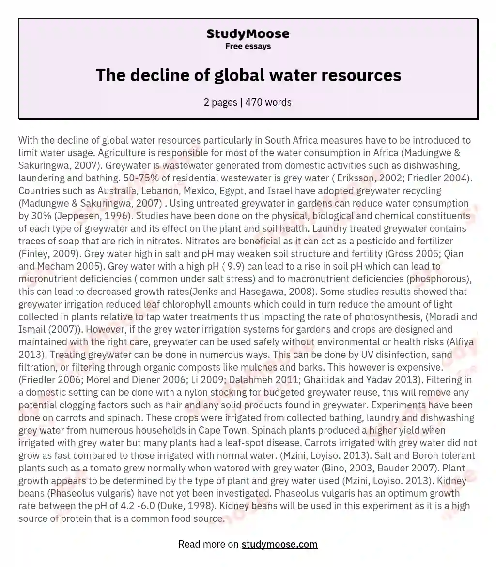 The decline of global water resources essay
