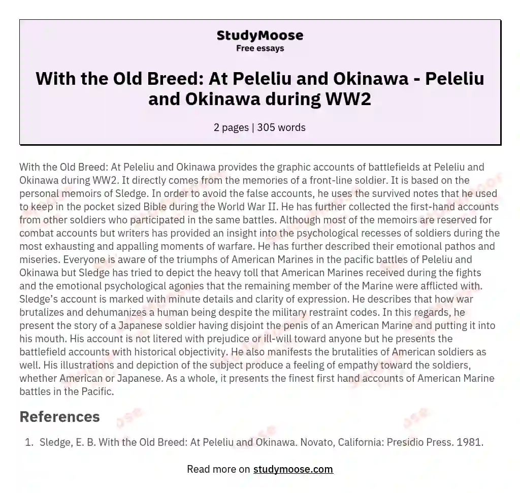 With the Old Breed: At Peleliu and Okinawa - Peleliu and Okinawa during WW2