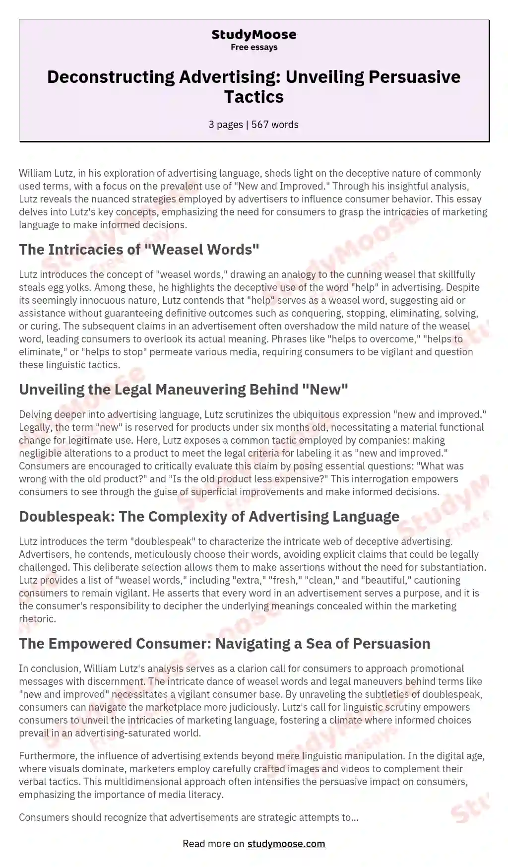 Deconstructing Advertising: Unveiling Persuasive Tactics essay