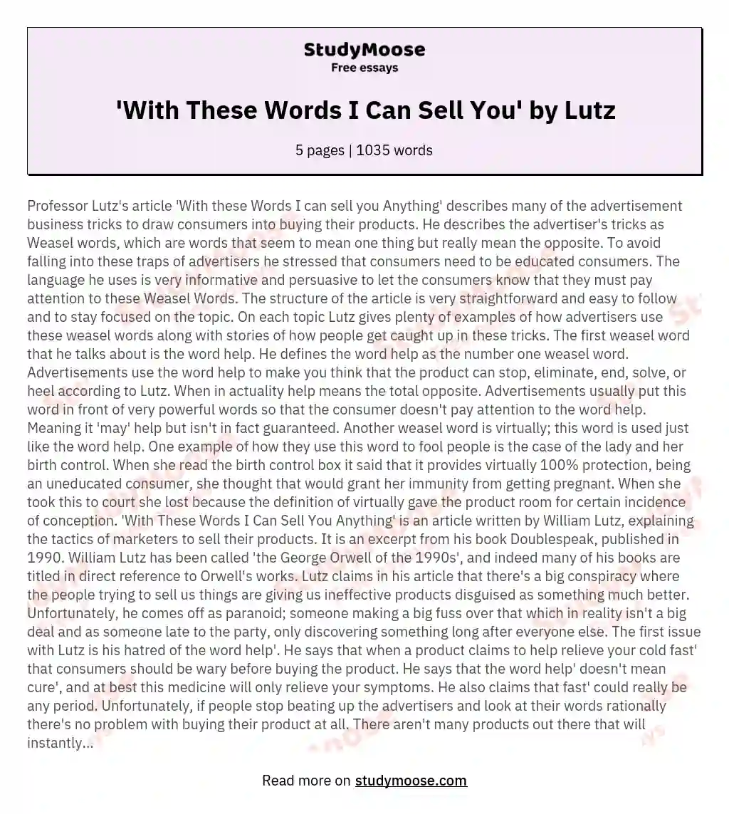 'With These Words I Can Sell You' by Lutz