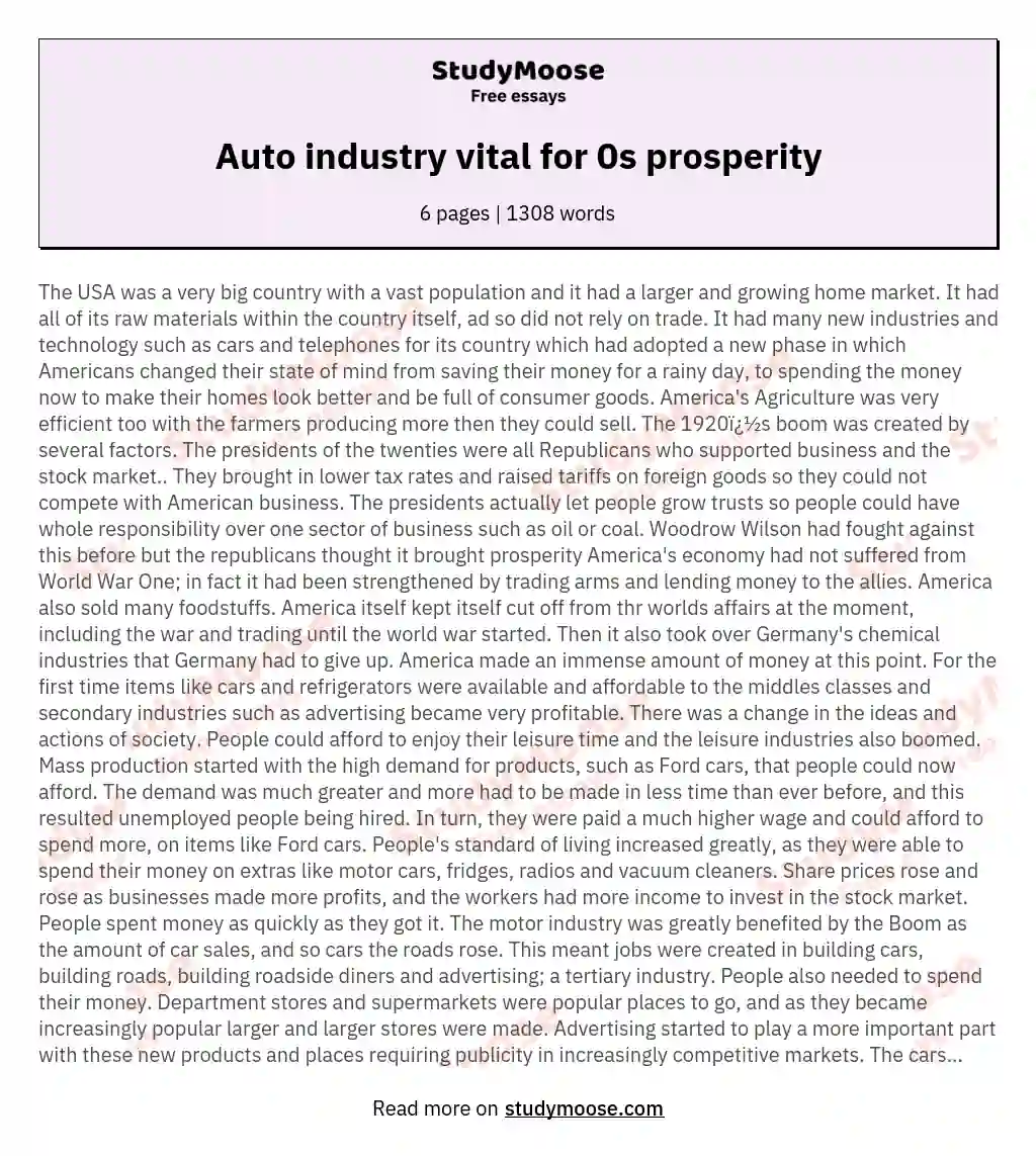 Auto industry vital for 0s prosperity essay