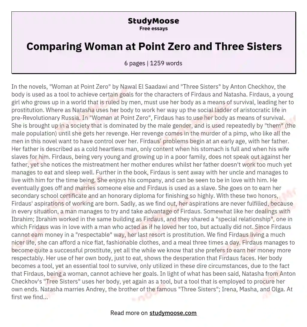 Comparing Woman at Point Zero and Three Sisters essay