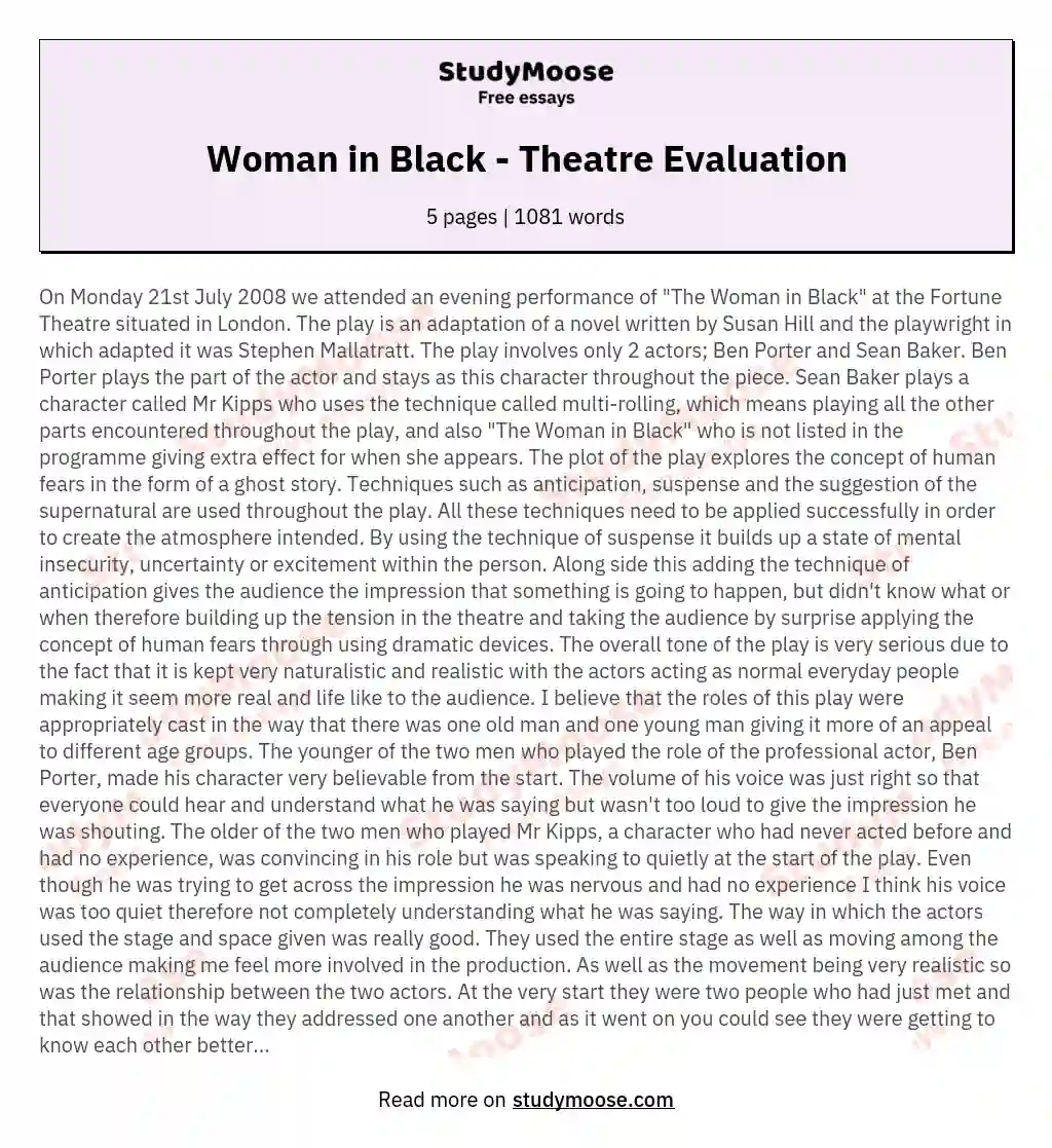 Woman in Black - Theatre Evaluation essay