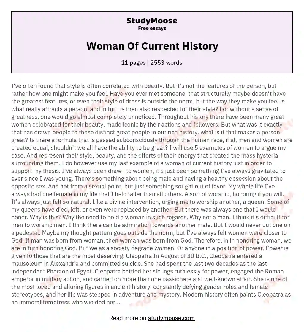 Woman Of Current History essay