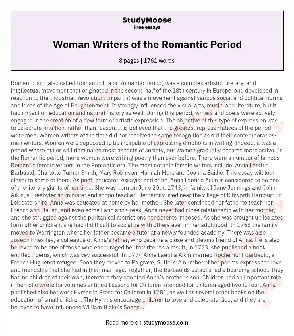 Woman Writers of the Romantic Period