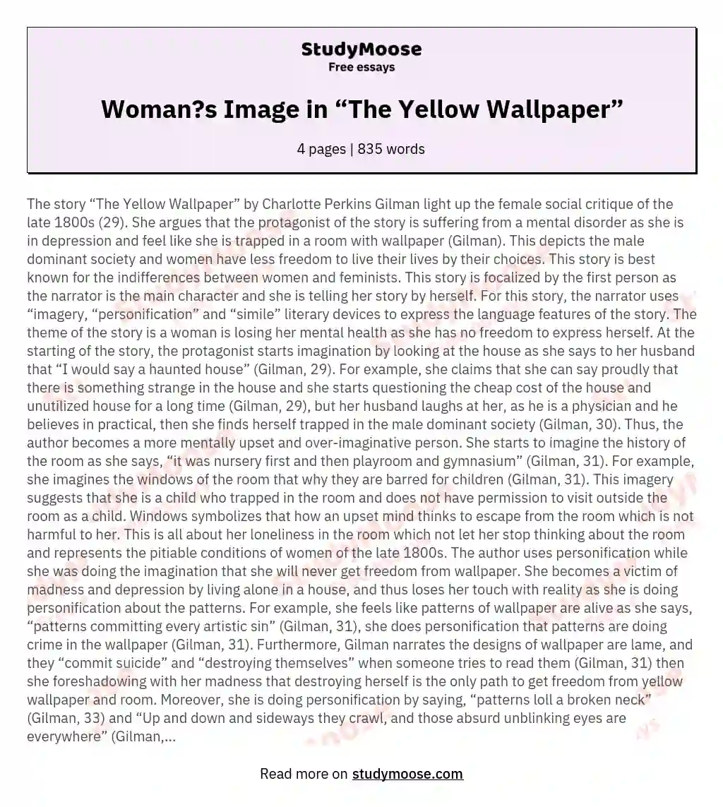 Woman?s Image in “The Yellow Wallpaper” essay