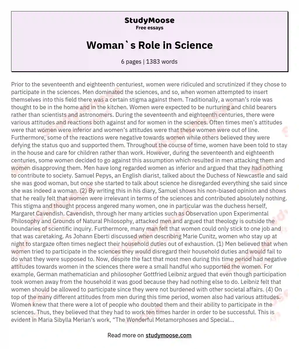 Woman`s Role in Science essay