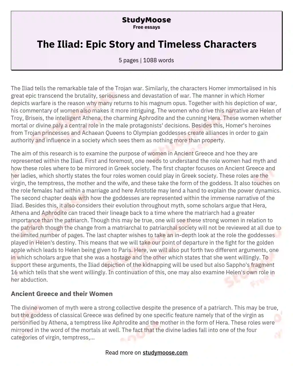The Iliad: Epic Story and Timeless Characters