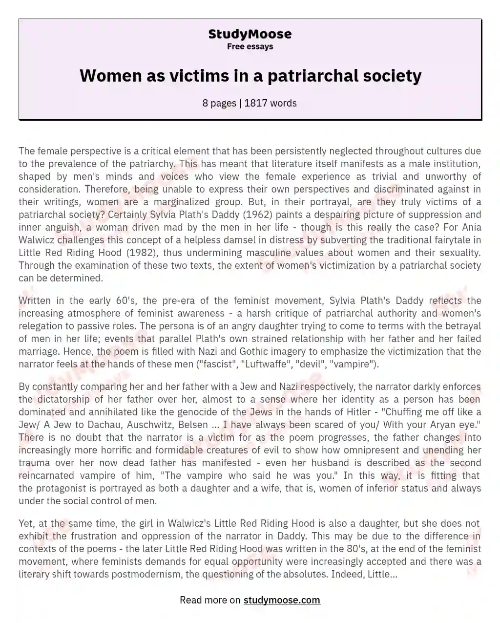 Women as victims in a patriarchal society
