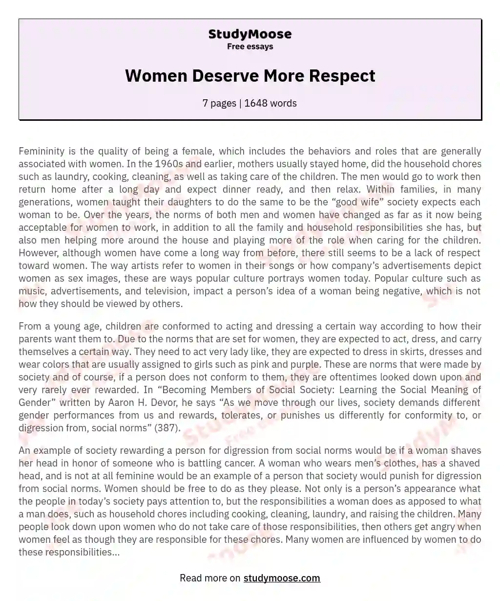 Women Deserve More Respect essay